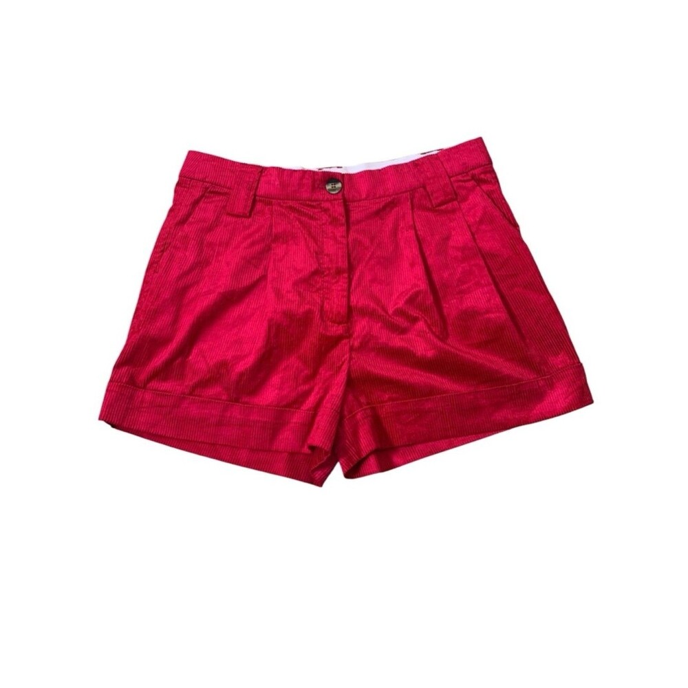 Ganni Corduroy Shorts Women’s 42 US 10/12 Love Potion Red High Waist Pleated - Picture 3 of 8